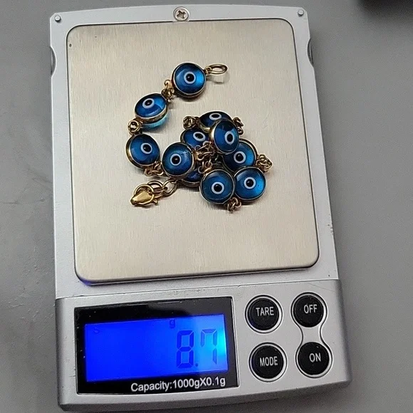 14kt Yellow Gold Blue Evil Eye Bracelet 7-1/4 Long
